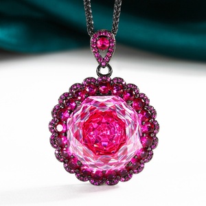 Fashion Eco-friendly Copper Rose Cut 18MM Pink Zircon <b>Necklace</b> Earrings <b>Set</b> New Style Jewelry <b>Set</b> for Bold Statements - Product Image 5