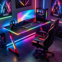 Bureau de jeu LED RGB en forme de Z, table d'ordinateur en fibre de carbone de 18 mm, bureau de jeu en acier avec accessoires pour la maison et le bureau
