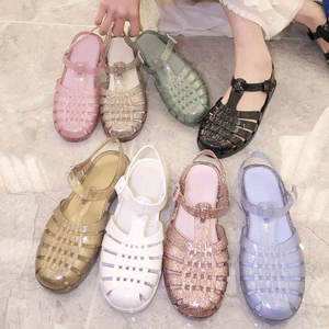 Sandali piatti da donna <span class=keywords><strong>Melisa</strong></span> in gelatina trasparente stile romano con fibbia scintillante e punta chiusa, personalizzabili - Product Image 4