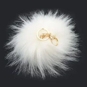 cheap Girls Keychain Fancy Car Bag Purse Fluffy faux raccoon fox Fur Ball Keyring Key Holder Faux Rabbit Fur Pom Pom Keychain