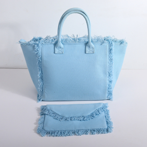 Borsa Tote in tela di cotone <span class=keywords><strong>grande</strong></span> borsa da <span class=keywords><strong>donna</strong></span> con frange a tracolla per mare Casual da spiaggia con due maniglie Tote Bag personalizzabile in tela - Product Image 4