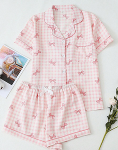 <span class=keywords><strong>Pigiama</strong></span> a Righe con Fiocco <span class=keywords><strong>Rosa</strong></span>, Abbigliamento da Notte Estivo per Donna, Set <span class=keywords><strong>Pigiama</strong></span> con Stampa Grafica per Ragazze - Product Image 1