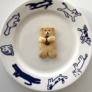 Assiettes en céramique motif chat et chien, bordure artistique ligne <span class=keywords><strong>blanche</strong></span> et bleue, pour desserts et petits-déjeuners, cadeau pour la maison et les enfants - Product Image 4