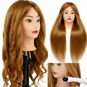 Cabeza de Maniquí con 80% de Cabello Real, en Oferta, para Peluquería Profesional, Cabeza de Muñeca para Entrenamiento de Cosmetología - Product Image 1