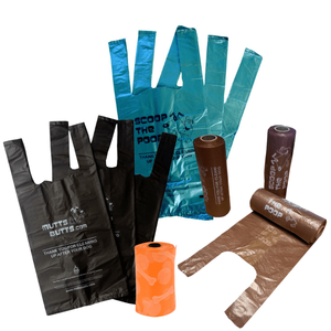 Großhandel Kunststoff Schwarz Grün Gelb Weste Griff Haustier Müll Abfall Poo Bag Biologisch abbaubare <span class=keywords><strong>Doggie</strong></span> Go Out T-Shirt Pet Dog Poop Bag - Product Image 1