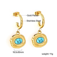 Pendientes de Aro Gruesos con Colgante, Chapados en Oro de 18K, de Acero Inoxidable, Estilo Bohemio Vintage con Turquesa para Mujer