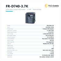 Variateur de fréquence FR-D740-3.7K série D700 3,7 kW 5 CV Triphasé 380-480 V 8 A Modbus RTU intégré STO IP20 pour moteur à induction