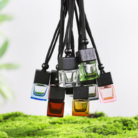 Diffuseur de parfum pour voiture en verre transparent ambré, carré, suspendu, vide, pour huiles essentielles, avec impression sur bois, vente en gros