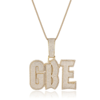Pendentif Lettre 3D Personnalisé 24 Lettres 3 Couleurs Or/Rose/Blanc Entièrement Sertie de Zircons Collier Hip Hop pour Homme
