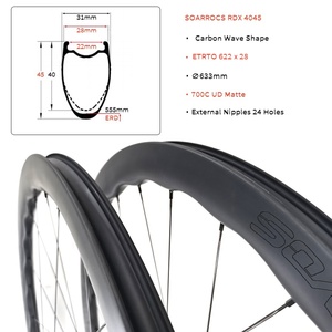 Set di Ruote Ondulate Soarrocs RDX4045 per <span class=keywords><strong>Bici</strong></span> <span class=keywords><strong>da</strong></span> Strada, 28mm di Larghezza, Ruote in Carbonio Tubeless 700C, Cerchio Ondulato, Mozzo a Cricchetto 36T, Super Leggero 1300g - Product Image 2