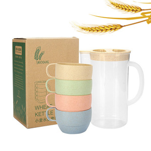 Wheat <b>Straw</b> <b>Cold</b> Water Pitcher Set <b>With</b> Lid Eco-Friendly Plastic Drinkware For Home Gift Use - Product Image 5