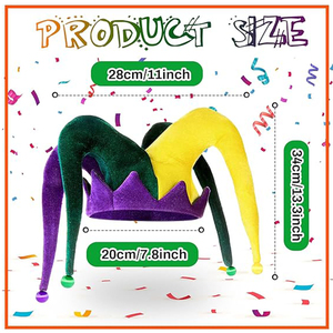 V327 Vente en gros Chapeau de bouffon amusant en peluche pour le Mardi Gras, accessoires de costume de carnaval pour femmes et hommes, décoration de cosplay de mascarade - Product Image 2