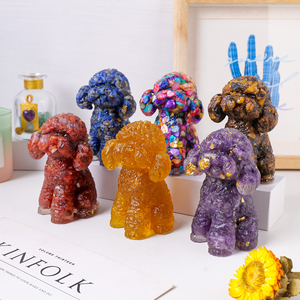 קישוטי שולחן בצורת כלב טדי סיטונאי, שבבי קריסטל טבעיים, שרף דביק, כלב קטן, עיצוב לבית - Product Image 6