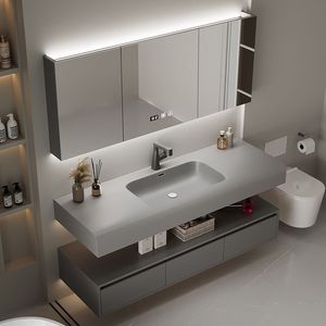 Minimalist Milk Oil Wind Keli Nai Integrated Basin Rounded <b>Corner</b> Design Intelligent Mirror Cabinet <b>Bathroom</b> Cabinet - Product Image 3