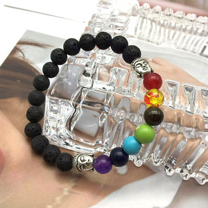 Pulsera de piedra volcánica de siete colores con dije de aleación de Buda para hombre, uso diario, joyería de piedra natural, origen Yiwu - Product Image 1