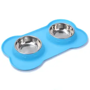 Pet Silicone Tray Stainless Steel Bowl Feeding Dog Food Mat Bowl For Pets