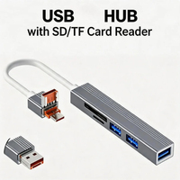 Hub USB 2.0 5 ports avec couvercle anti-poussière pliable en alliage d'aluminium, lecteur de carte SD, Type-C/USB3.0, Plug & Play pour MacBook et ordinateur portable