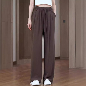 Women's Ice Silk Wide Leg Pants Black Grey Loose Fit Breathable Casual Pants Summer Style Floor Length - Product Image 2