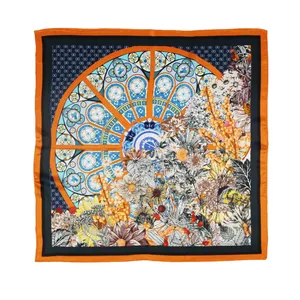 Hand-painted flowers with different kinds of patterns 70*70cm square 100% silk scarf