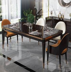 Ensemble de chaises de luxe de style rétro moderne français, <span class=keywords><strong>table</strong></span> à manger en marbre, ensemble de chaises, meubles de <span class=keywords><strong>haute</strong></span> qualité, <span class=keywords><strong>table</strong></span> rectangulaire longue pour salle à manger - Product Image 5