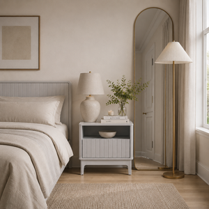 Mesita de Noche Moderna de Madera Blanca con 2 Cajones y Frente Acanalado - Product Image 5