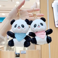 Mini porte-clés en peluche panda chinois mignon avec écharpe rouge, breloque de sac 3D douce et moelleuse, jouet animal en peluche, pendentif de sac à dos, cadeau