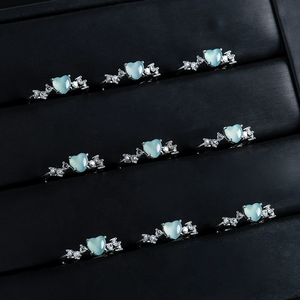 S925 silver set with natural A-grade jadeite blue water heart-shaped <b>ring</b>, icy-grade <b>jade</b>, women's style, adjustable design - Product Image 3