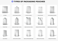Machine d'emballage horizontale Doypack pour sachets à double bec verseur HFFS, pour ketchup, mayonnaise et sauces, avec remplissage de sachets en rouleau.