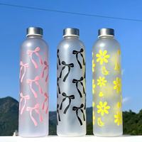 Bouteille à jus en verre transparent réutilisable et écologique, motif imprimé personnalisé, bouteille d'eau en verre borosilicate résistant à la chaleur