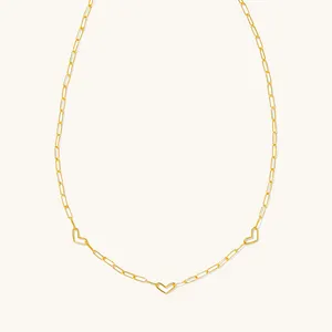 Moda 18K chapado en oro de acero inoxidable Paperclip cadena ajustable collar hueco pequeño corazón colgante gargantilla Collar para mujer