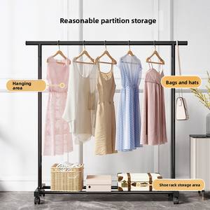 Porte-vêtements mobile de chambre à coucher du sol au plafond avec double poteau pour le rangement et le séchage - Product Image 1