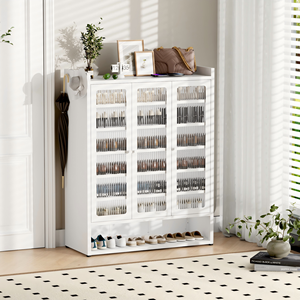 Armoire de rangement à <span class=keywords><strong>chaussures</strong></span> en métal pour salon, 3 portes vitrées, design peu encombrant pour 50 paires, construction moderne pliable et démontable - Product Image 4