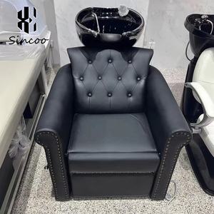 Fauteuil-lit de lavage électrique professionnel de style européen pour salon, avec moteur CE, éponge haute densité, revêtement en cuir PU céramique et accents de rivets dorés - Product Image 4