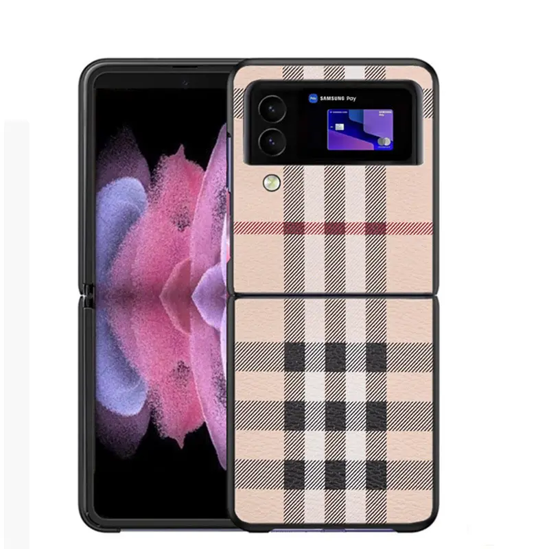 PU Leather Flip Case For Samsung Galaxy Z Flip 3 Plaid Pattern Hard PC Protect Cover for Galaxy Z Flip3 5G Ultra Slim Phone Case