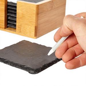 Sous-verres en <span class=keywords><strong>ardoise</strong></span> carrée noire, écologiques, faits à la main, jetables, gravés en forme de cœur, lot de 4 avec <span class=keywords><strong>craie</strong></span> en boîte - Product Image 4