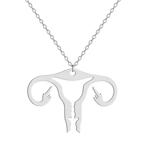 Vintage Stainless Steel Back Off Recycled Aluminum Uterus Pendant Necklace Choker For Women Men Medical Jewelry Gift