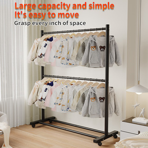 Double Layer Floor Standing Clothes <b>Rack</b> Steel Metal <b>Drying</b> <b>Rack</b> For Bedroom Home Balcony Clothing Organizer 100x120x150 - Product Image 4