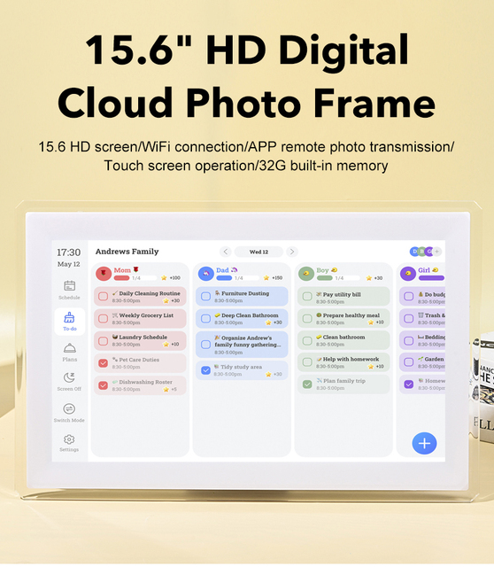 Install APP FotoCube Sync Calendars Electronic 15.6 Inch Touchscreen Interactive Display Digital Photo Frame