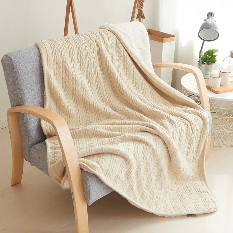 En kaliteli çift katmanlı % 100% pamuk yün bebek örme battaniye ağır peluş büküm örme battaniye yatak kanepe