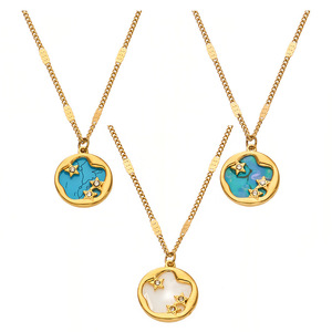 Women's Non-Fading 18K Gold-Plated Stainless Steel <b>Necklace</b> | Elegant Enamel Starry Sky Pendant Wholesale - Product Image 1