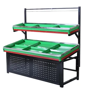 Tùy Chỉnh Gỗ Cửa Hàng Phong Cách Đứng Bề Mặt Đóng Gói Loại 3 Tier Siêu Thị Rau Quả Giá Hiển Thị Kệ Kim Loại Ánh Sáng <span class=keywords><strong>Duty</strong></span> - Product Image 2