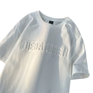 T-shirt pour homme FLOWORA OEM, 100% coton biologique, impression en relief, logo 3D en relief, graphisme uni, t-shirt personnalisé surdimensionné en tricot - Product Image 5