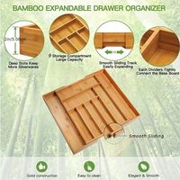 Organisateur de tiroir en bambou à 9 compartiments pour cuisine, plateau de service réglable pour couverts, boîte de rangement extensible pour argenterie