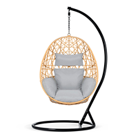 Coussins Gris Moderne PE Rotin Marron Clair Suspendu Nid d'oiseau Chaise Balançoire de Jardin