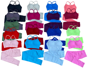 ชุดเลกกิ้งโลโก้สั่งทำ ชุดโยคะไร้รอยต่อสำหรับผู้หญิง เสื้อกล้ามเปิดหลัง กางเกงเอวสูงทรงรัดรูป ชุดออกกำลังกาย ชุดกีฬา - Product Image 1