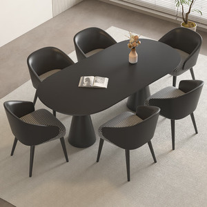 现代豪华小公寓餐桌简约设计纯黑色岩石材料家居家具 - Product Image 3