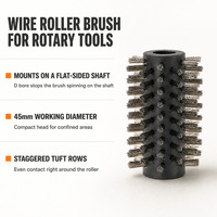 Petite brosse cylindrique en fil métallique, diamètre 45 mm, filament en acier inoxydable, noyau en plastique noir de 10 mm, brosse rotative pour le nettoyage des surfaces