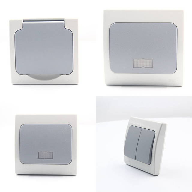 YAKI Factory Foreign Trade Supply IP65 Self-Restoring White Gray Single Control Double Open Quick Close Household Wall Switch
