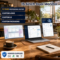 Moniteur portable double LCD 15,6 pouces pour ordinateur portable, FHD 1080P IPS, USB-C, un seul câble, extension triple moniteur, haut-parleurs intégrés, usage professionnel