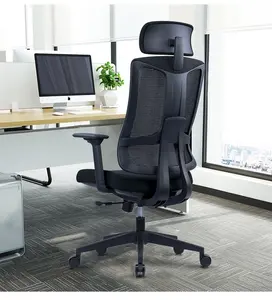 Chaise de bureau pivotante à base métallique, échantillon <span class=keywords><strong>gratuit</strong></span>, chaises de bureau ergonomiques de direction, dossier haut, chaise de bureau en maille avec appui-tête - Product Image 1